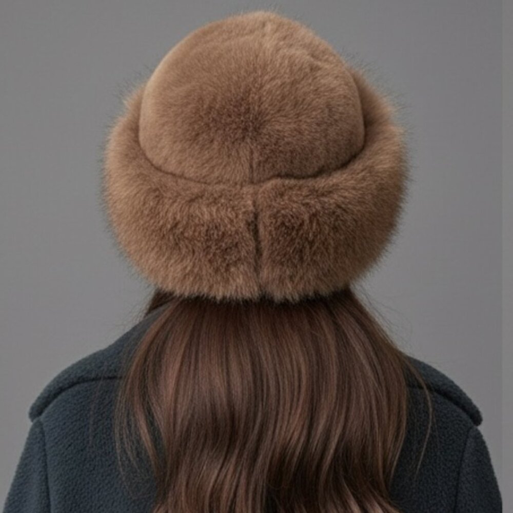 Brown Faux Fur Winter Bucket Hat - Picture 3 of 4